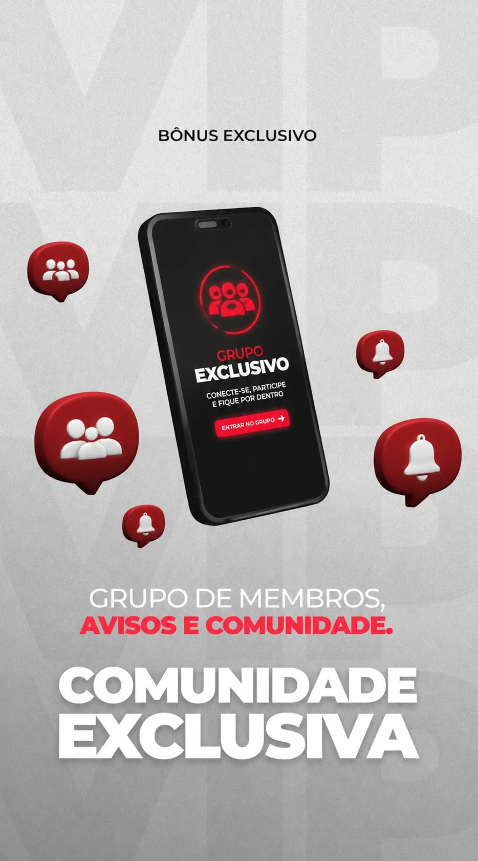 Ao acessar nosso clube você garante acesso também a um grupo de membros exclusivo para troca de ideias, avisos e continuidade do aprendizado. Um grupo de pessoas focadas no mesmo propósito.